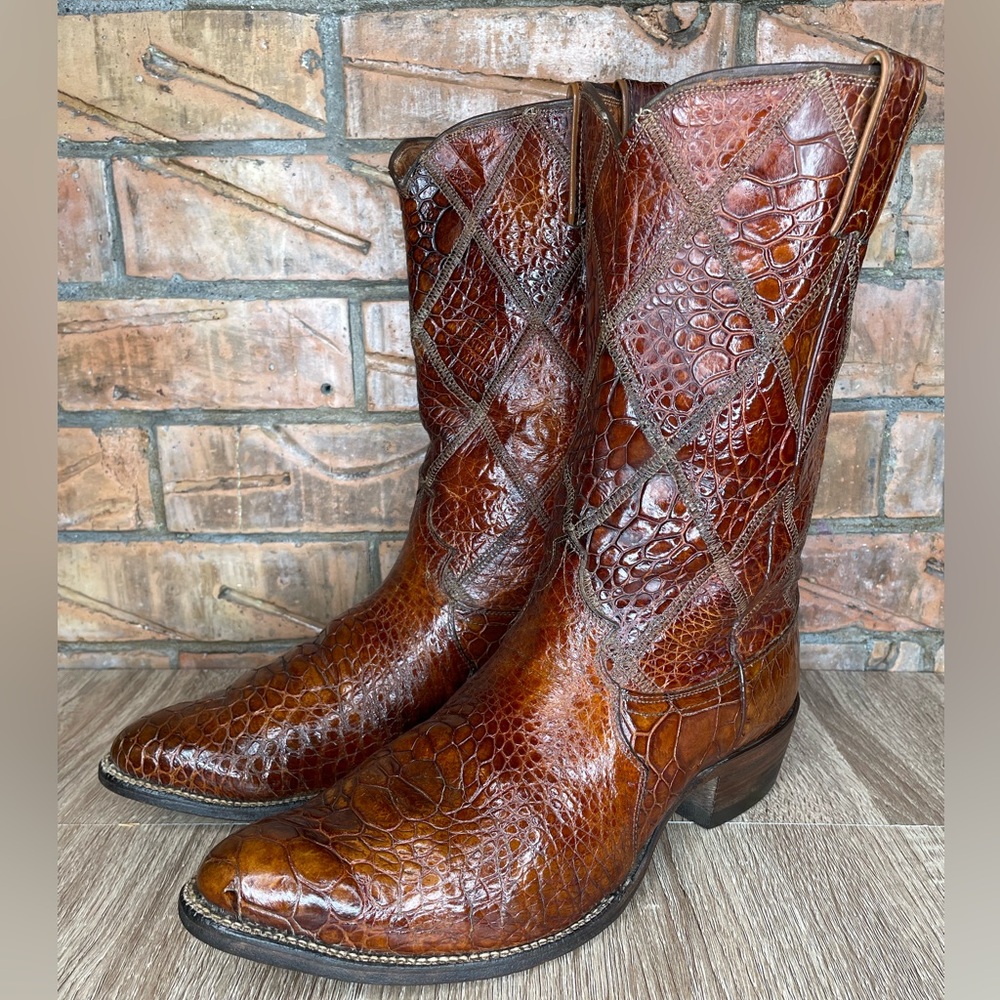 Vintage 60s Justin Boots Patchwork Exotic Skin Size 11.5E 5999